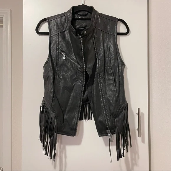 NWT Sisley The Rock Club Faux Leather Fringe Moto Vest Size XS - Picture 8 of 9